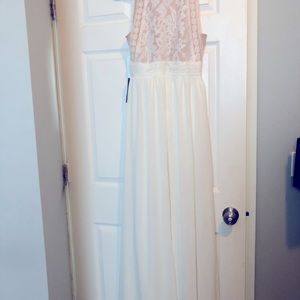 White lace and chiffon gown